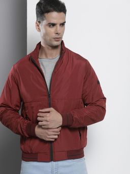 The Indian Garage Co - Men Maroon Solid High Neck Full Sleeves Jacket