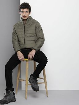 The Indian Garage Co - Men Olive Solid High Neck Full Sleeves Jacket