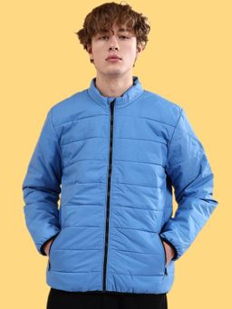 The Indian Garage Co - Men Blue Solid High Neck Full Sleeves Jacket