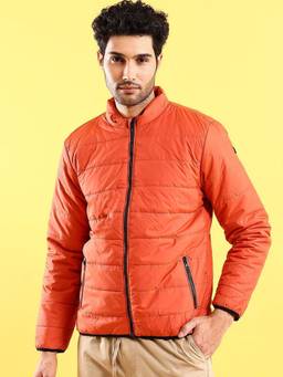 The Indian Garage Co - Men Orange Solid High Neck Full Sleeves Jacket