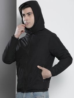 The Indian Garage Co - Men Black Solid Detachable Hood Full Sleeves Jacket