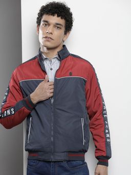 The Indian Garage Co - Men Navy Blue and Red High Neck Full Sleeves Jacket