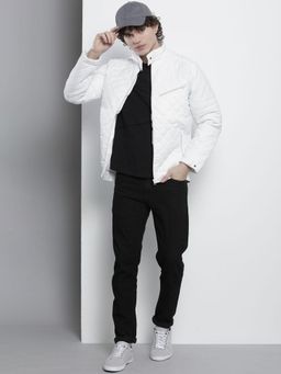 The Indian Garage Co - Men White Solid High Neck Full Sleeves Jacket