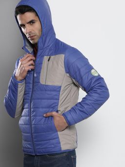 The Indian Garage Co - Men Blue Colorblock Hooded Full Sleeves Jacket
