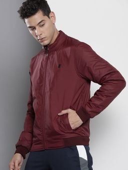 The Indian Garage Co - Men Burgundy Solid High Neck Full Sleeves Jacket