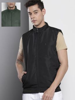 The Indian Garage Co - Men Black Solid Reversable High Neck Sleeveless Jacket