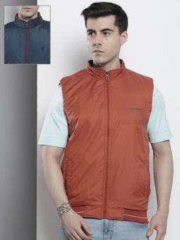 The Indian Garage Co - Men Rust Solid Reversable High Neck Sleeveless Jacket