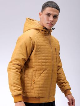 The Indian Garage Co - Men Mustard Solid Hooded Full Sleeves Jacket