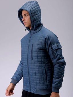The Indian Garage Co - Men Blue Solid Hooded Full Sleeves Jacket