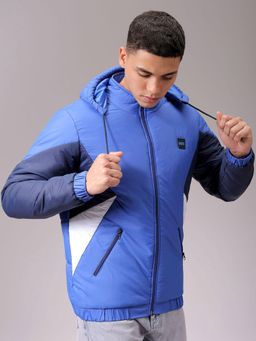 The Indian Garage Co - Men Blue Colorblock Hooded Full Sleeves Jacket