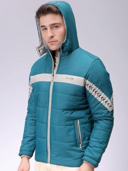 The Indian Garage Co - Men Teal Hooded Full Sleeves Jacket