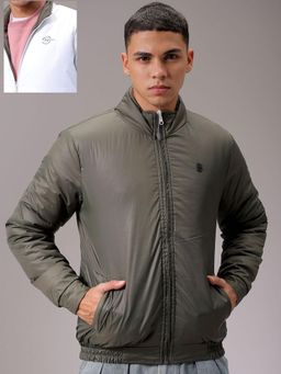 The Indian Garage Co - Men Olive Reversable Solid High Neck Full Sleeves Jacket