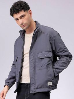 The Indian Garage Co - Men Grey Solid High Neck Full Sleeves Jacket