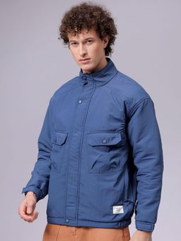 The Indian Garage Co - Men Blue Solid High Neck Full Sleeves Jacket