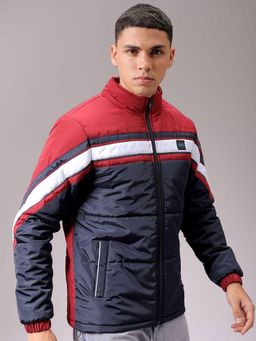 The Indian Garage Co - Men Navy Blue and Red Colorblock Full Sleeves Jacket