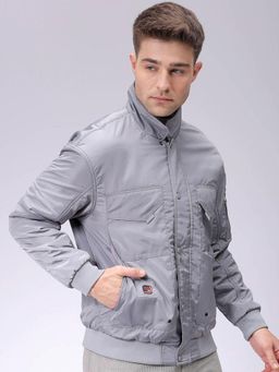 The Indian Garage Co - Men Grey Solid High Neck Full Sleeves Jacket