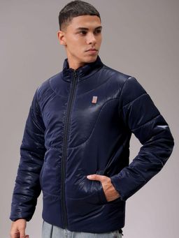 The Indian Garage Co - Men Navy Blue Solid High Neck Full Sleeves Jacket