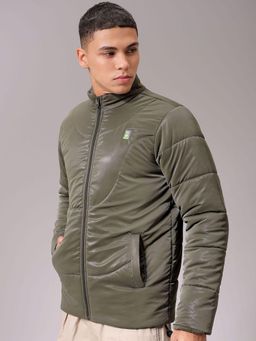 The Indian Garage Co - Men Olive Solid High Neck Full Sleeves Jacket