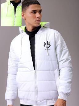 The Indian Garage Co - Men White Reversable Printed Hooded Full Sleeves Jacket