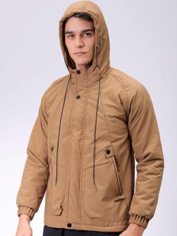 The Indian Garage Co - Men Beige Solid Hooded Full Sleeves Jacket