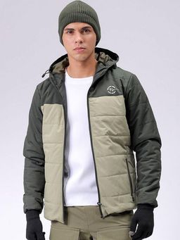 The Indian Garage Co - Men Green Colorblock Hooded Full Sleeves Jacket