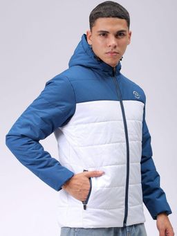 The Indian Garage Co - Men Blue Colorblock Hooded Full Sleeves Jacket