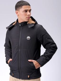 The Indian Garage Co - Men Black Solid Detachable Hood Full Sleeves Jacket