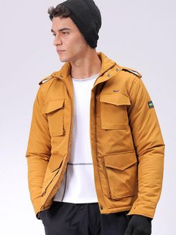 The Indian Garage Co - Men Mustard Solid High Neck Full Sleeves Jacket