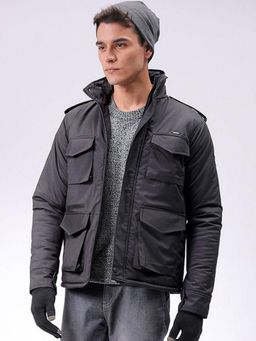The Indian Garage Co - Men Black Solid High Neck Full Sleeves Jacket
