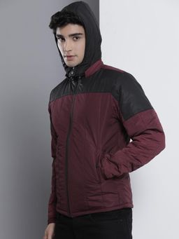 The Indian Garage Co - Men Burgundy Colorblock Detachable Hood Jacket