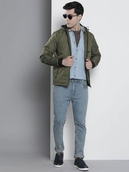 The Indian Garage Co - Men Olive Solid Hooded Full Sleeves Jacket