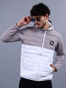 The Indian Garage Co - Men Grey and White Colorblock Hooded Jacket