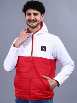 The Indian Garage Co - Men White and Red Colorblock Hooded Jacket
