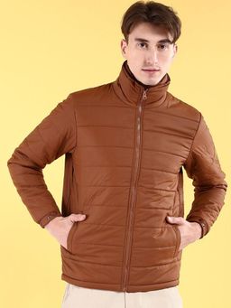 The Indian Garage Co - Men Tan Solid High Neck Full Sleeves Jacket
