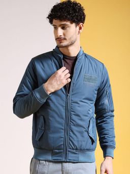 The Indian Garage Co - Men Blue Solid High Neck Full Sleeves Jacket