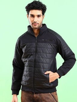 The Indian Garage Co - Men Black Solid High Neck Full Sleeves Jacket
