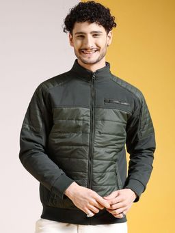 The Indian Garage Co - Men Olive Solid High Neck Full Sleeves Jacket