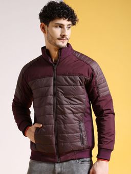 The Indian Garage Co - Men Wine Solid High Neck Full Sleeves Jacket