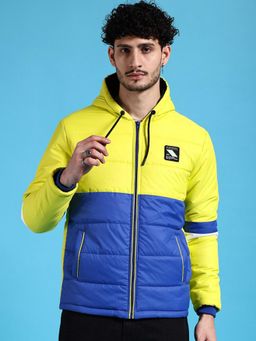 The Indian Garage Co - Men Yellow and Blue Colorblock Hooded Jacket