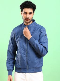 The Indian Garage Co - Men Blue Solid High Neck Full Sleeves Jacket