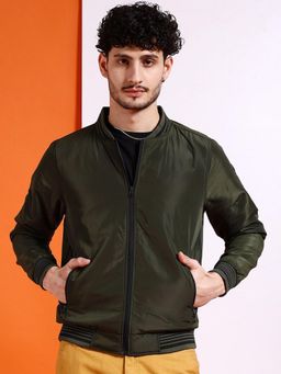 The Indian Garage Co - Men Olive Solid Full Sleeves Jacket