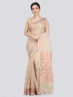 PinkLoom - Women's Soft Cotton Blend Jamdani Saree Without Blouse Piece