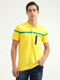 United Colors of Benetton - Yellow Striped Polo Neck Regular Fit Polo T Shirt