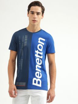 United Colors of Benetton - Blue Printed Round Neck Regular Fit T Shirt
