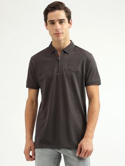 United Colors of Benetton - Grey Solid Polo Neck Regular Fit Polo T Shirt
