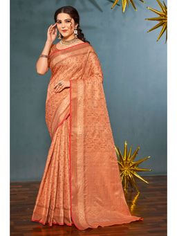 EXCLUSIVA - Peach Banarasi Saree with Unstitched