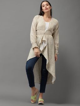 SHOWOFF - Womens Geometric V-neck Beige High-low Longline Top