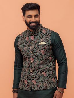 KISAH - Black Multi-Color Printed Nehru Jacket