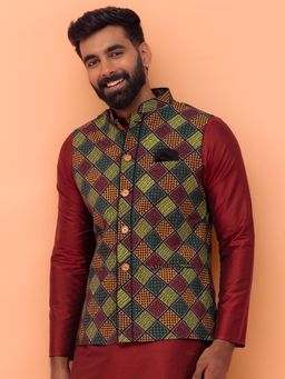 KISAH - Multicolor Geometric Printed Nehru Jacket