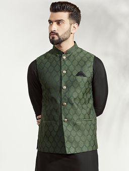 KISAH - Green Silk Blend Printed Nehru Jacket
